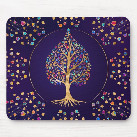 Der goldene Bodhi-Baum - farbenfrohe Blätter Mousepad (Vorne)