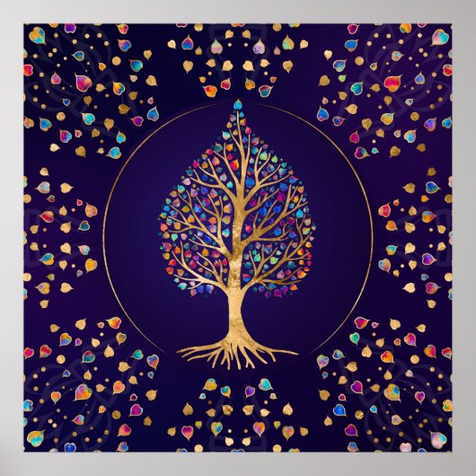 Der goldene Bodhi-Baum - farbenfrohe Blätter Poster (Vorne)