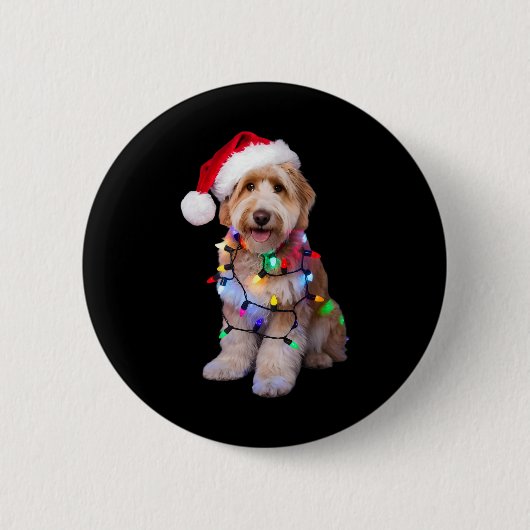 Der goldene Doodle in der Weihnachtsmannmütze wühl Button (Vorderseite)