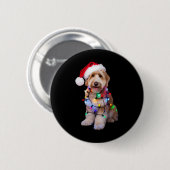 Der goldene Doodle in der Weihnachtsmannmütze wühl Button (Vorne & Hinten)