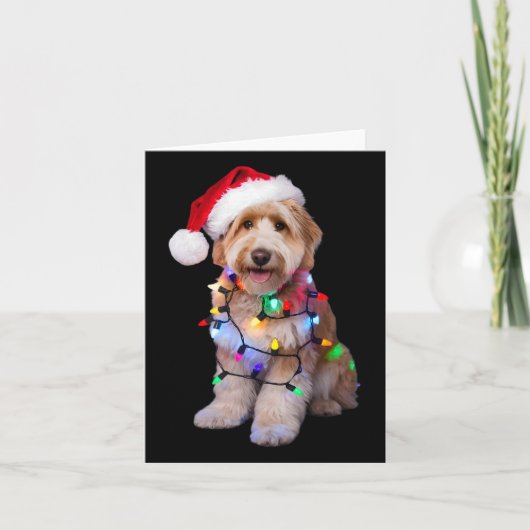 Der goldene Doodle in der Weihnachtsmannmütze wühl Karte (Vorderseite)