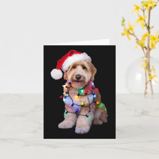 Der goldene Doodle in der Weihnachtsmannmütze wühl Karte (Gelbe Blume)