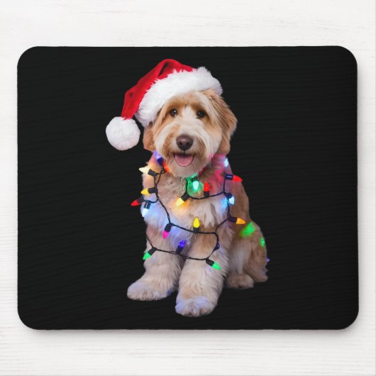 Der goldene Doodle in der Weihnachtsmannmütze wühl Mousepad (Vorne)