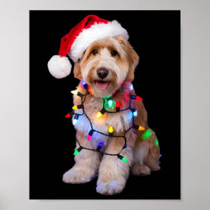 Der goldene Doodle in der Weihnachtsmannmütze wühl Poster