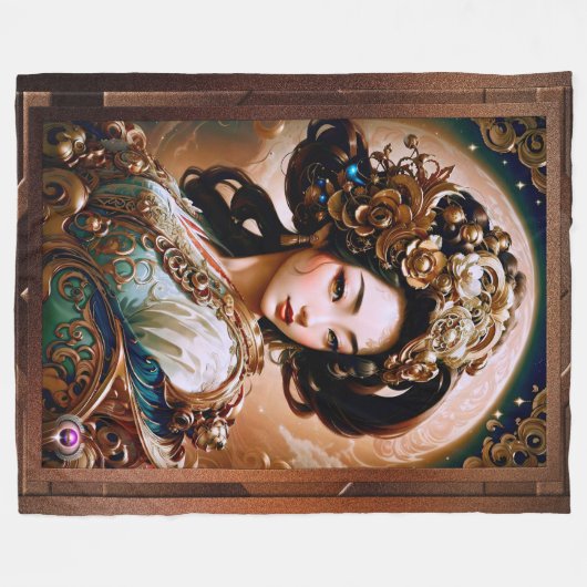 Der Goldene Drache Geisha Girl Kunst von Xzendor7 Fleecedecke (Vorderseite (Horizontal))
