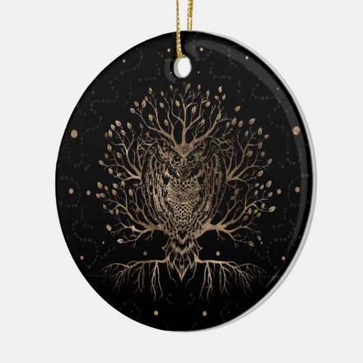 Der goldene Eule-Baum Keramik Ornament (Links)
