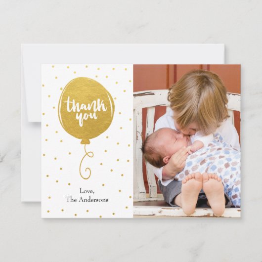 Der goldene Handdrawn Ballon danken Ihnen Foto Dankeskarte (Vorderseite)