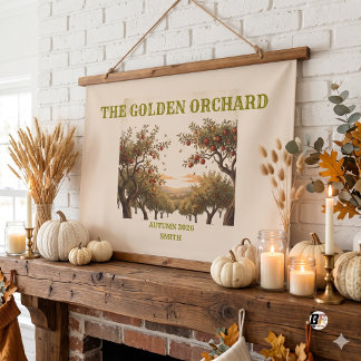 DER GOLDENE OBSTGARTEN Oliven-rustikale Apfelbäume Wandteppich Mit Holzrahmen