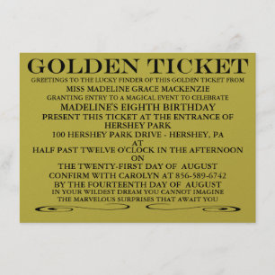 Der Goldene Ticket Metallic Gold Geburtstag Einladung