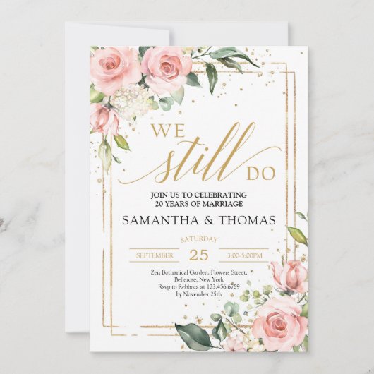 Der goldfarbene Rahmen aus Rosa und Rosa Einladung (Vorderseite)