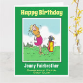 Der Golfer von Weibchen kommt in einer Drehung. Fu Karte (Gelbe Blume)