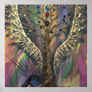 Der göttliche Baum des Lebens himmlische Flügel un Poster