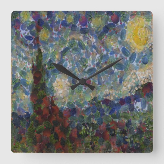Der Gourdy Night Starry Fine Art Spoof Quadratische Wanduhr (Vorderseite)