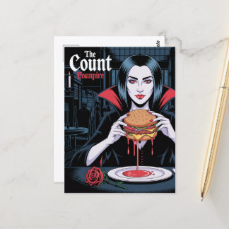 Der Graf Vampir mit einem Cheeseburger Postkarte