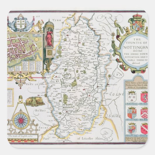 Der Grafschaft Nottingham, eingraviert von Jodocus Quadratischer Aufkleber (Vorderseite)