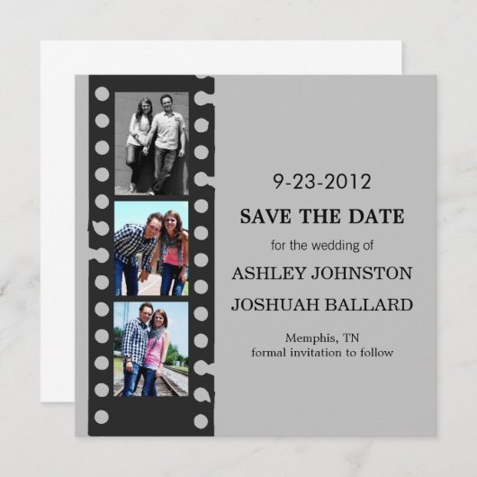 Der graue Filmstreifen lädt Save the Date ein (Vorne/Hinten)