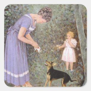 Der Graue kleine Hund von Guido Marzulli, Realismu Quadratischer Aufkleber