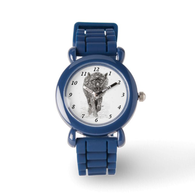 Der graue Schwarze Wolf im Schnee , der wilde Wint Armbanduhr (Vorderseite)