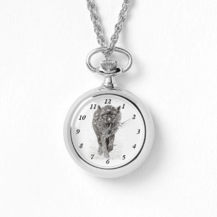 Der graue Schwarze Wolf im Schnee , der wilde Wint Armbanduhr