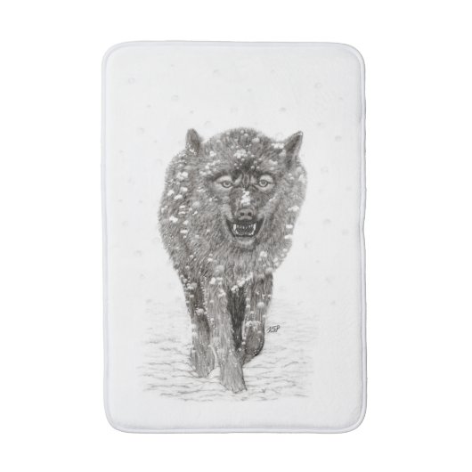 Der graue Schwarze Wolf im Schnee , der wilde Wint Badematte (Vorderseite Vertikal)