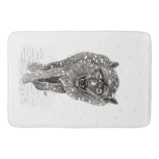 Der graue Schwarze Wolf im Schnee , der wilde Wint Badematte (Vorderseite)