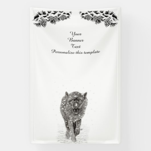 Der graue Schwarze Wolf im Schnee , der wilde Wint Banner (Vertikal)