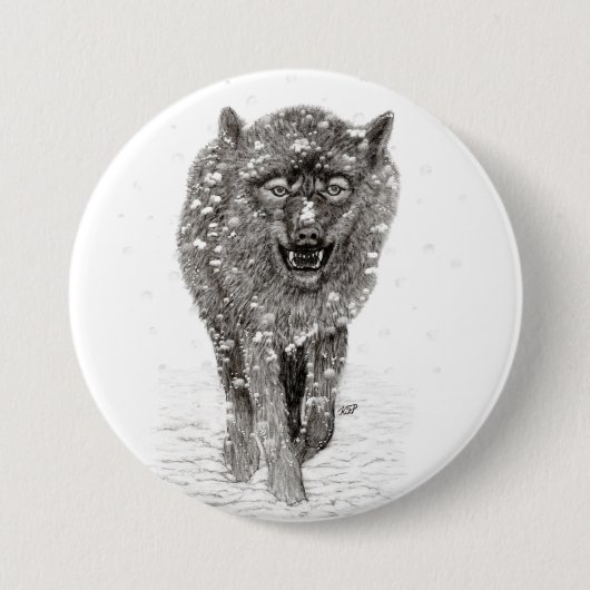 Der graue Schwarze Wolf im Schnee , der wilde Wint Button (Vorderseite)