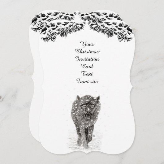 Der graue Schwarze Wolf im Schnee , der wilde Wint Einladung (Vorne/Hinten)