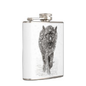 Der graue Schwarze Wolf im Schnee , der wilde Wint Flachmann (Rechts)