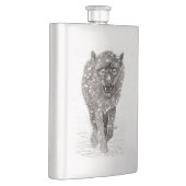 Der graue Schwarze Wolf im Schnee , der wilde Wint Flachmann (Rechts)