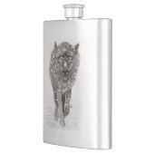 Der graue Schwarze Wolf im Schnee , der wilde Wint Flachmann (Links)