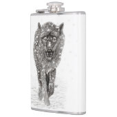 Der graue Schwarze Wolf im Schnee , der wilde Wint Flachmann (Links)