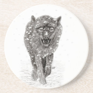 Der graue Schwarze Wolf im Schnee , der wilde Wint Getränkeuntersetzer