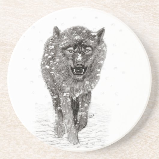 Der graue Schwarze Wolf im Schnee , der wilde Wint Getränkeuntersetzer (Vorne)