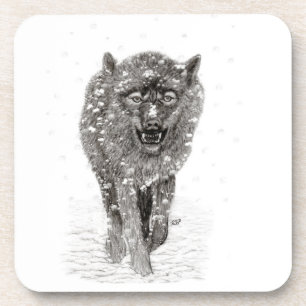 Der graue Schwarze Wolf im Schnee , der wilde Wint Getränkeuntersetzer