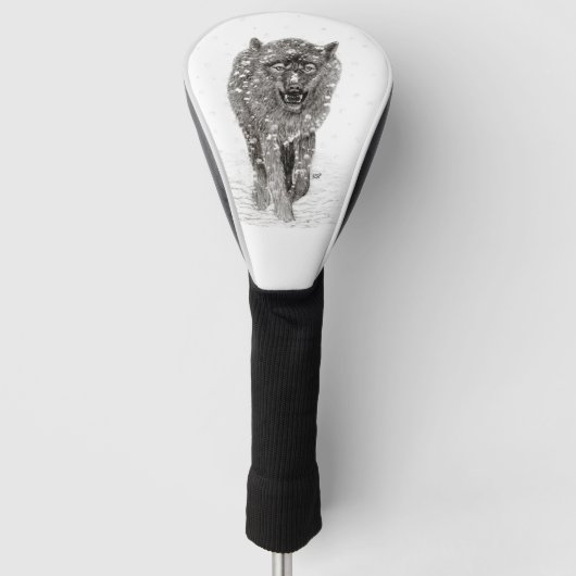 Der graue Schwarze Wolf im Schnee , der wilde Wint Golf Headcover (Vorderseite)
