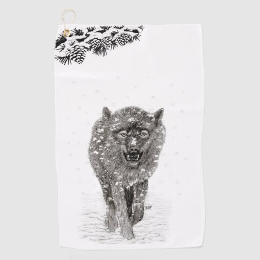 Der graue Schwarze Wolf im Schnee , der wilde Wint Golfhandtuch (Vorderseite)