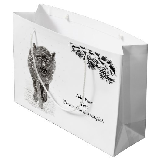 Der graue Schwarze Wolf im Schnee , der wilde Wint Große Geschenktüte (Rückseite Schrägansicht)