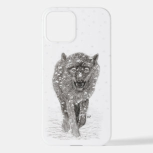 Der graue Schwarze Wolf im Schnee , der wilde Wint iPhone 12 Hülle