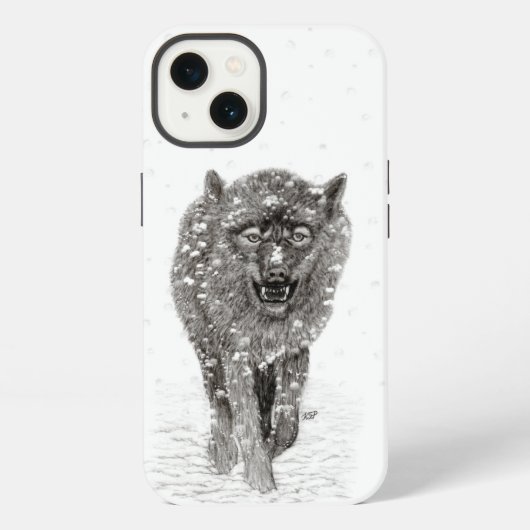 Der graue Schwarze Wolf im Schnee , der wilde Wint iPhone Hülle (Rückseite)
