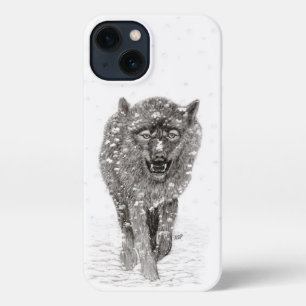 Der graue Schwarze Wolf im Schnee , der wilde Wint iPhone 13 Hülle