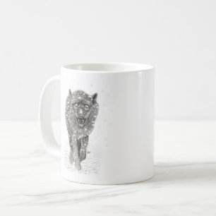 Der graue Schwarze Wolf im Schnee , der wilde Wint Kaffeetasse