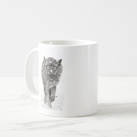 Der graue Schwarze Wolf im Schnee , der wilde Wint Kaffeetasse (Vorderseite Links)