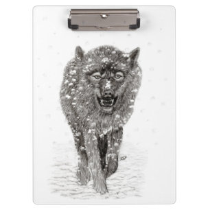 Der graue Schwarze Wolf im Schnee , der wilde Wint Klemmbrett