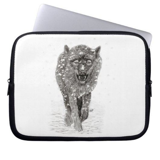 Der graue Schwarze Wolf im Schnee , der wilde Wint Laptopschutzhülle (Vorderseite)