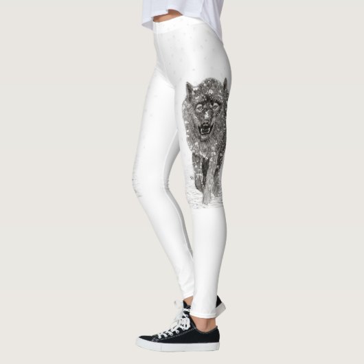 Der graue Schwarze Wolf im Schnee , der wilde Wint Leggings (Links)