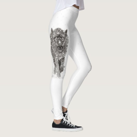 Der graue Schwarze Wolf im Schnee , der wilde Wint Leggings (Rechts)