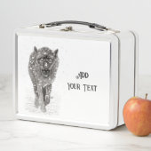 Der graue Schwarze Wolf im Schnee , der wilde Wint Metall Brotdose (Beispiel)