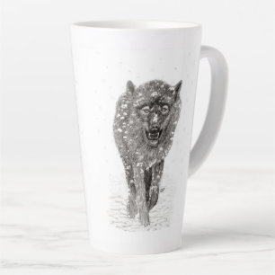Der graue Schwarze Wolf im Schnee , der wilde Wint Milchtasse