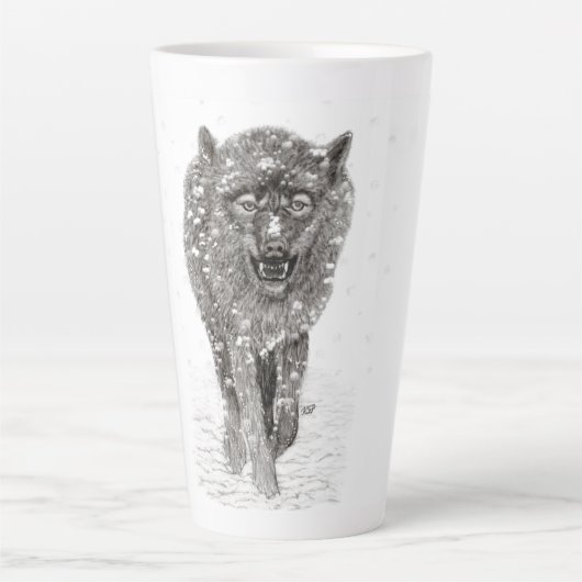 Der graue Schwarze Wolf im Schnee , der wilde Wint Milchtasse (Vorderseite)